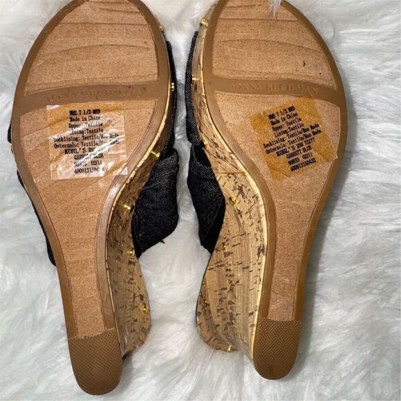 Dana Buchman Women's 7.5 Blue Denim Stud Open Toe Cork Wedge Sandals Espadrille - Picture 8 of 12